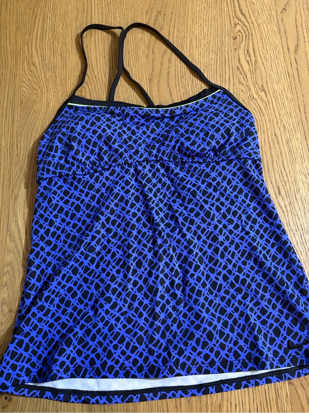 Nike Blue and Black Patterned Swim Tankini Top